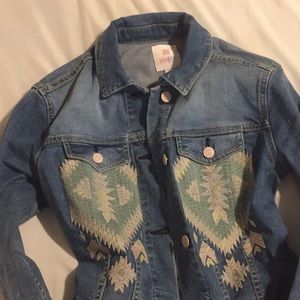 LuLaRoe Jaxon Xs Jean Jacket Unicorn Aztec Print